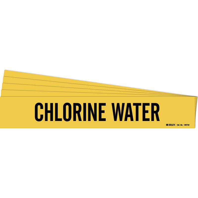 CHLORINE WATER Pipe Marker Style 1HV Black on Yellow 1 per Card, 5 PK